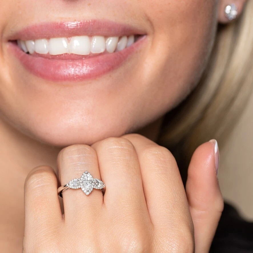 18K White Gold Lab Grown Marquise Cut VVS2 Engagement Ring 1