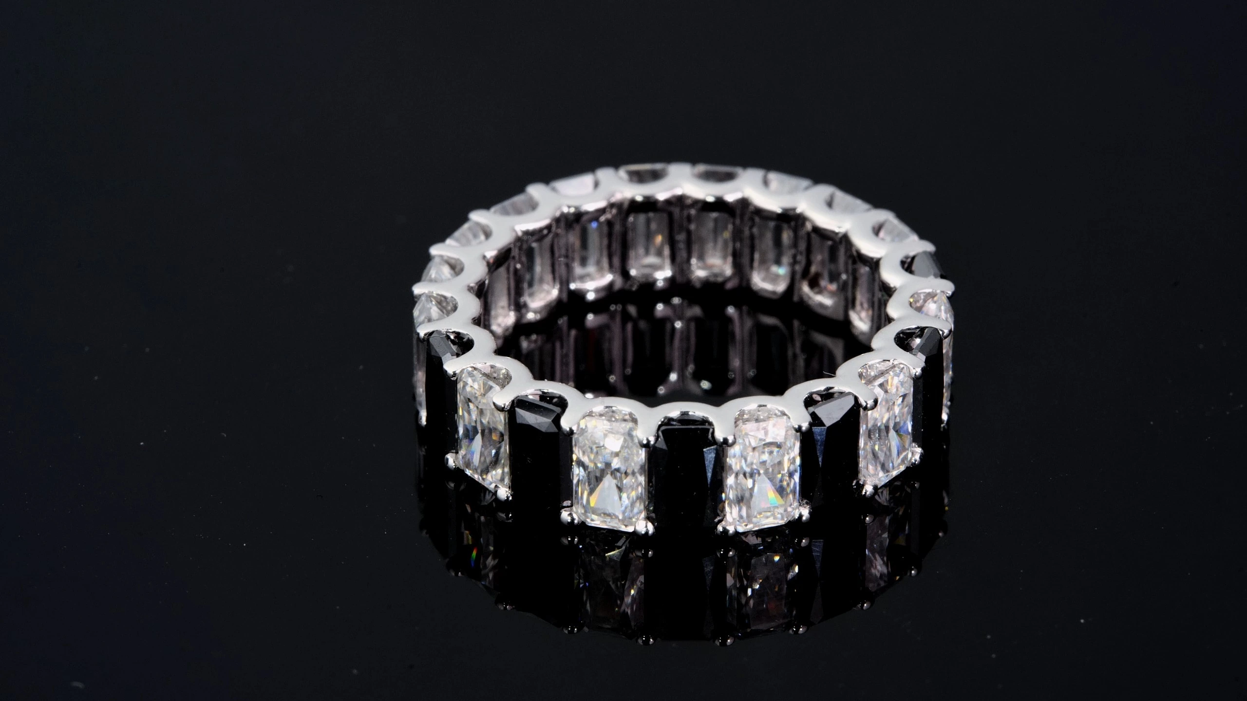Tennis Eternity Ring Radiant Cut Moissanite 9k White Gold for Men Women 1
