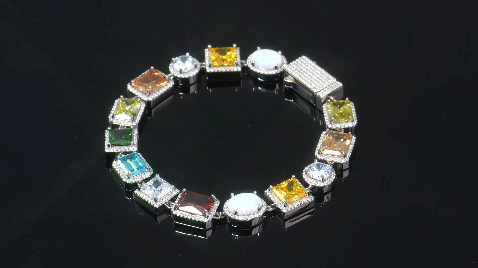 Retro Baroque Color Large Particle Gemstone Bracelet & necklace 925 Silver for Women 1