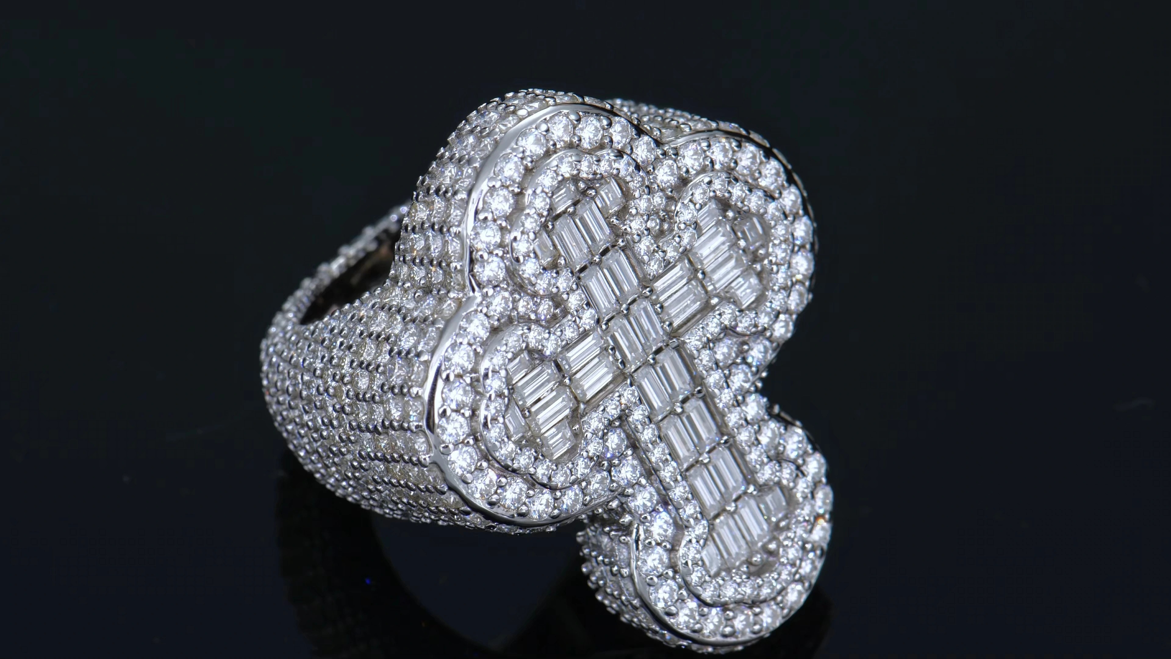 Cross Moissanite Hip Hop Rings, 925 Silver Gra 1