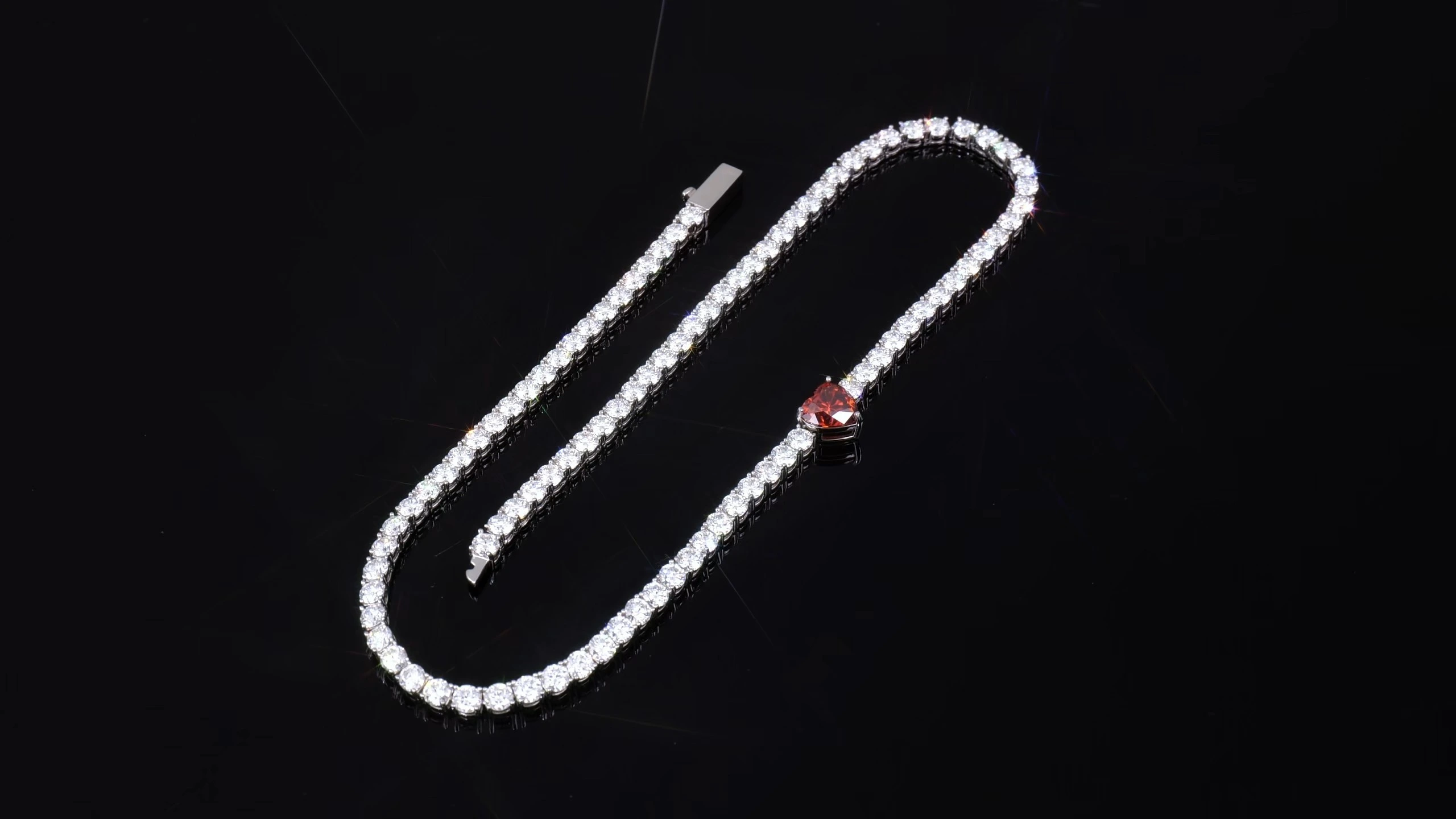 Moissanite Tennis Chain Necklace with Pigeon Blood Heart Pendant for Custom Jewelry 1