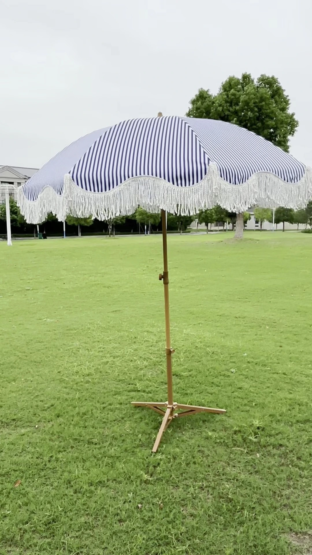 1.6m Striped Outdoor Umbrella with Tassel for Shade and Style 1