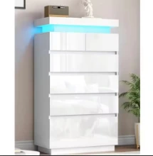 Modern High-Quality 5-Drawer Chest of Drawerswith Smooth Baked-Enamel Finish Spacious Storage for Bedroom/Living Room, Scratch-Resistant Surface, Easy Assembly, Available in White/Gray/Brown 1