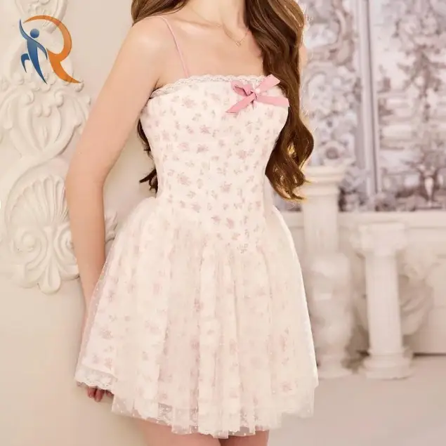 فستان نسائي | مطبوعات تطريز منفوش من الدانتيل 1