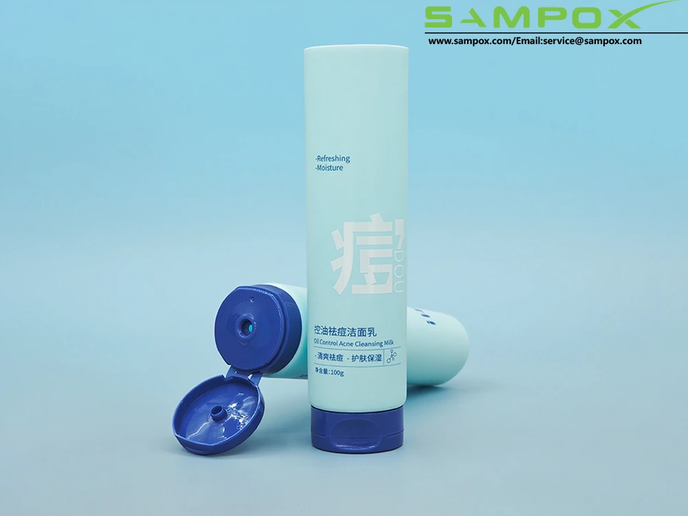 Light Blue Facial Cleanser Tube With Dark Blue Eco Flip Cap 100g D40mm 1