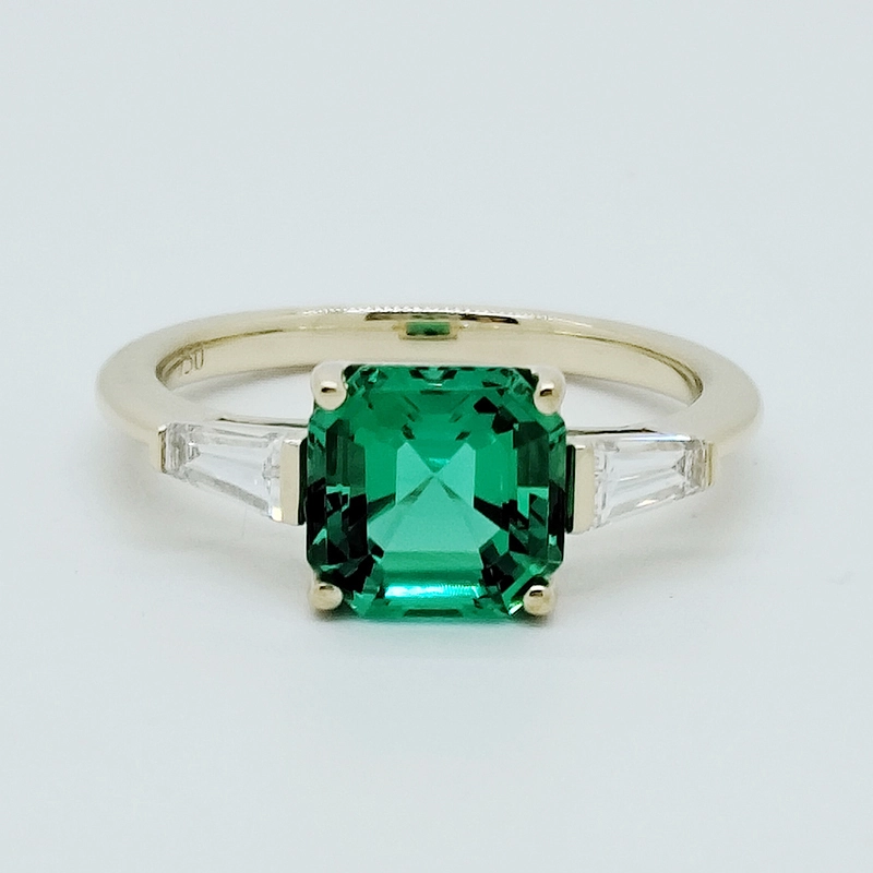 Lab Grown Assher Cut Emerald Ring 1