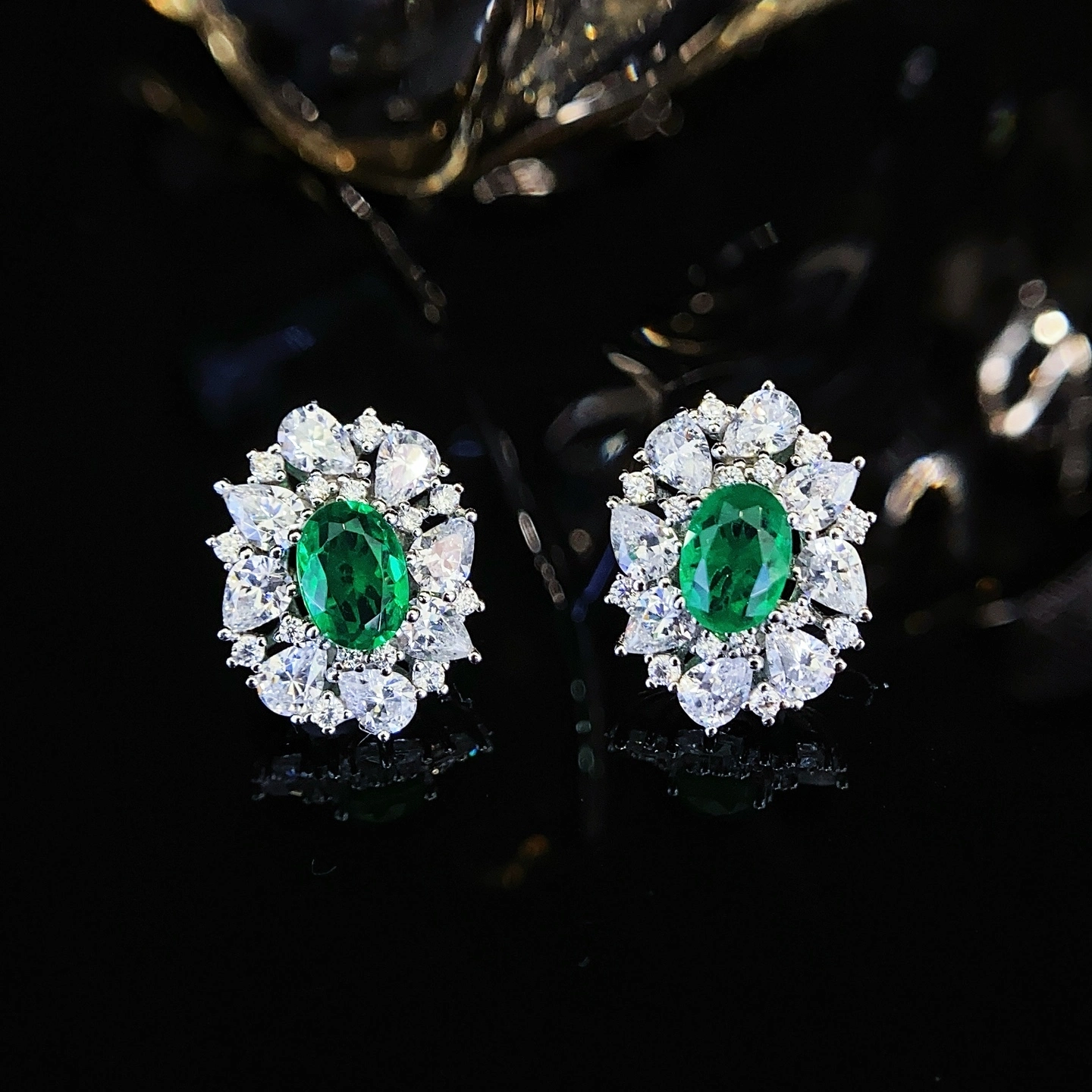 925 Sterling Silver Cubic Zirconia Blue Ruby Oval Shape Stud Earrings 1
