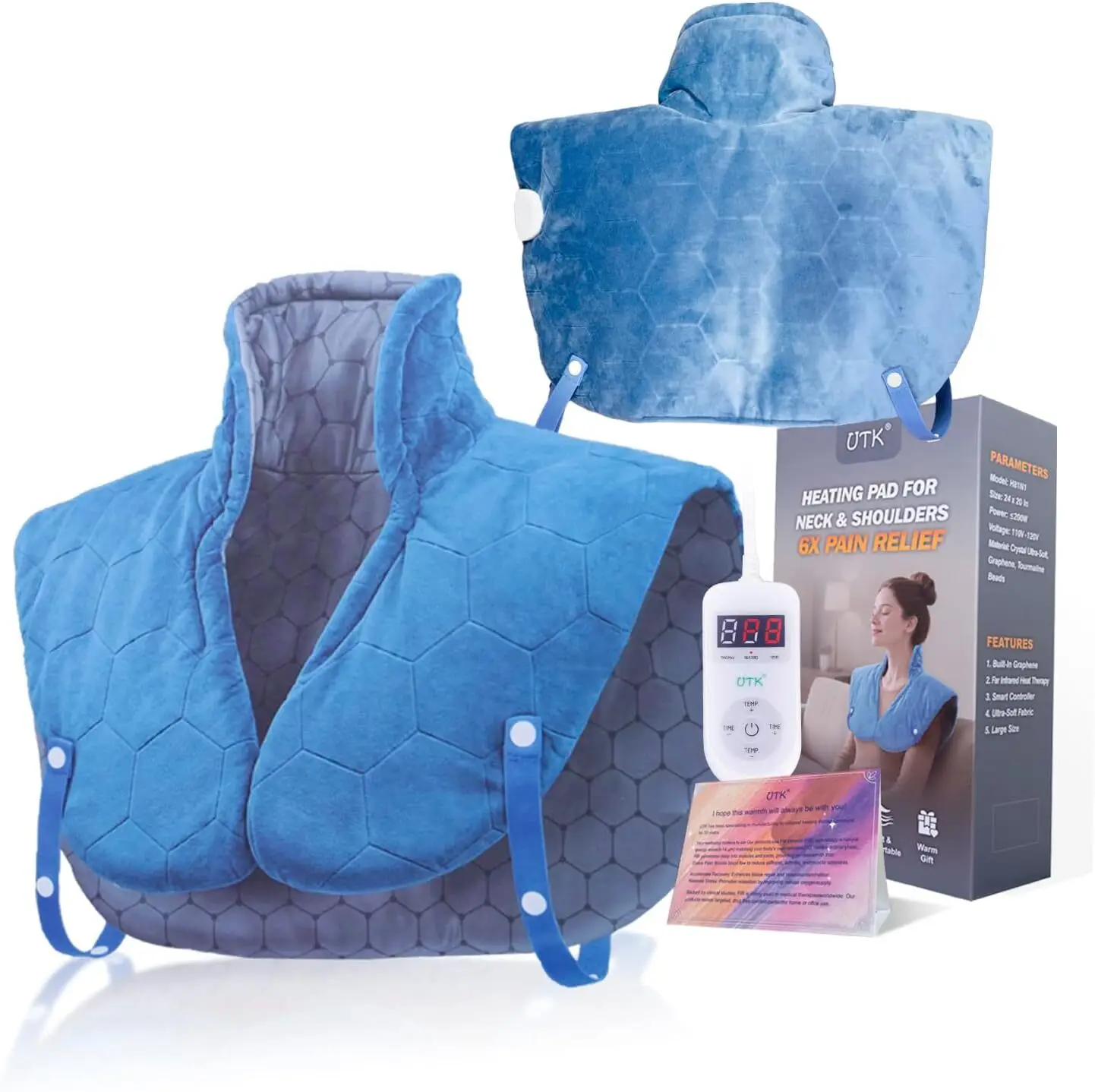 Almohadilla térmica de grafeno infrarrojo lejano UTK para aliviar el dolor de cuello y hombros, azul 1