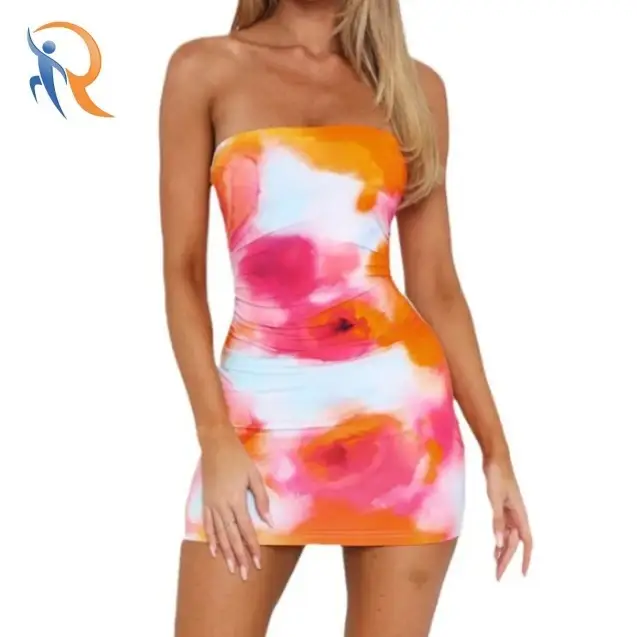 فستان نسائي مطبوع بأكمام مكشوفة وخصر ملائم 1