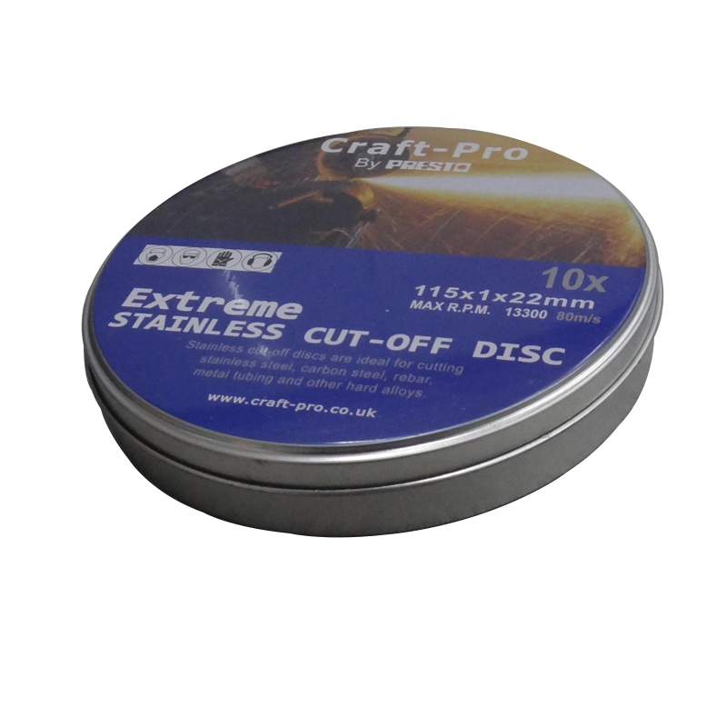 Metal cutting disc packaging  tin box 115x1x22mm 10 Piece two-piece tin box with a top and bottom cover 1