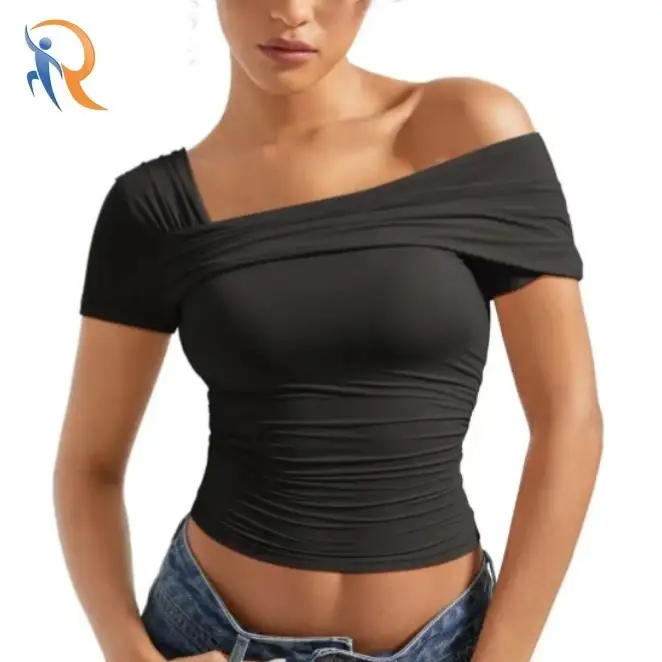 Off Shoulder Ruched Shirt - Short Sleeve 1