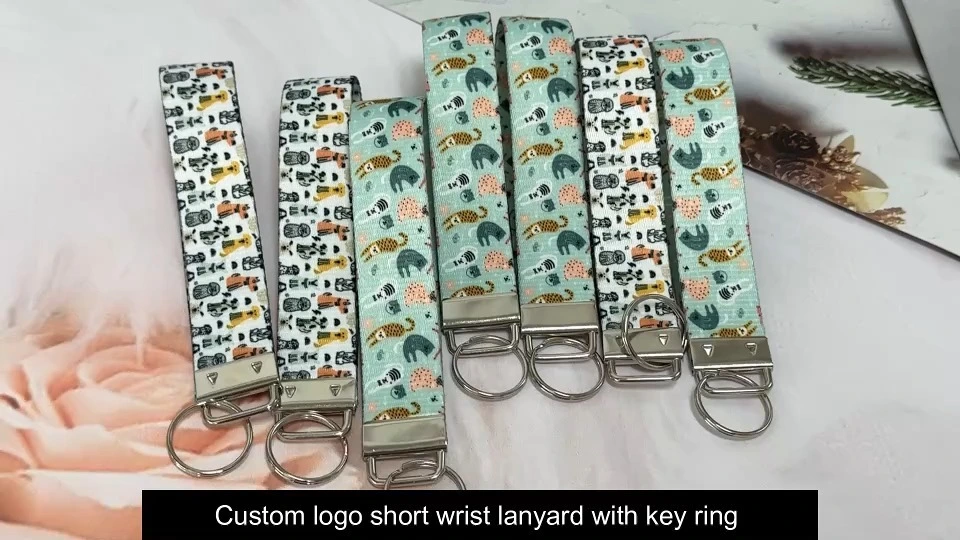 Custom Thick Webbing Short Wrist Lanyard Strap with Key Ring 1
