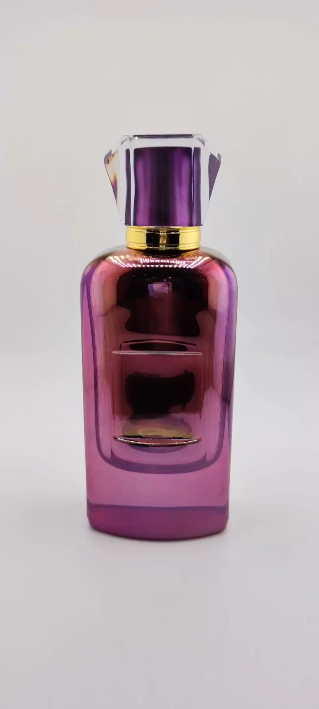 Frasco de perfume de color morado glamuroso, de alta gama, de lujo, único, de vidrio, de 30 ml, 50 ml y 100 ml, vacío, con atomizador y caja. 1