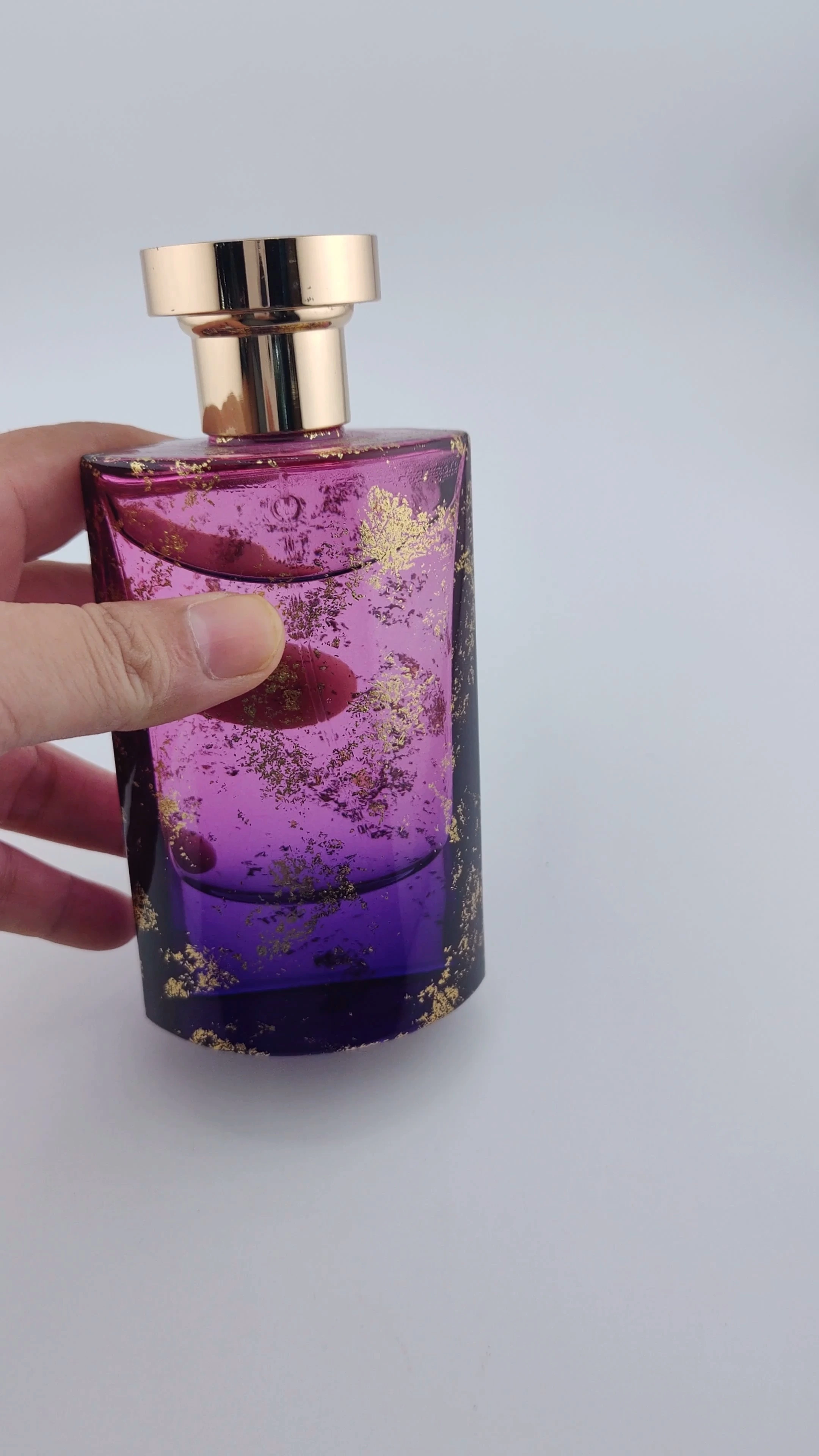 Botella de perfume rectangular de 100 ml, de alta calidad, color morado, vacía, con caja. 1