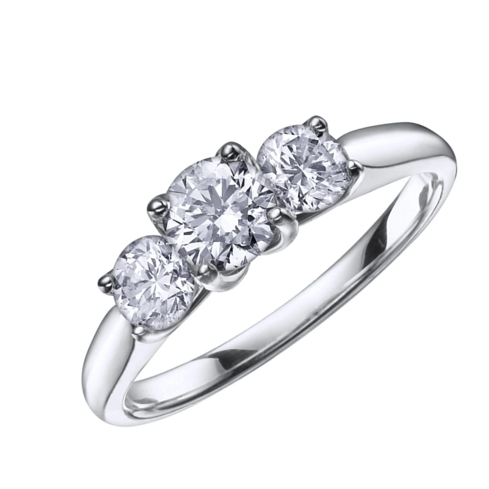 Platinum Excellent Round Brilliant Cut Lab Grown Diamond VS1 Clarity Three Stone Ring 1