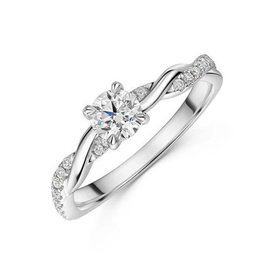 Platinum Round Brilliant Cut Twist Lab Grown VS1 Clarity Diamond Engagement Ring with Claw Set Shoulders 1