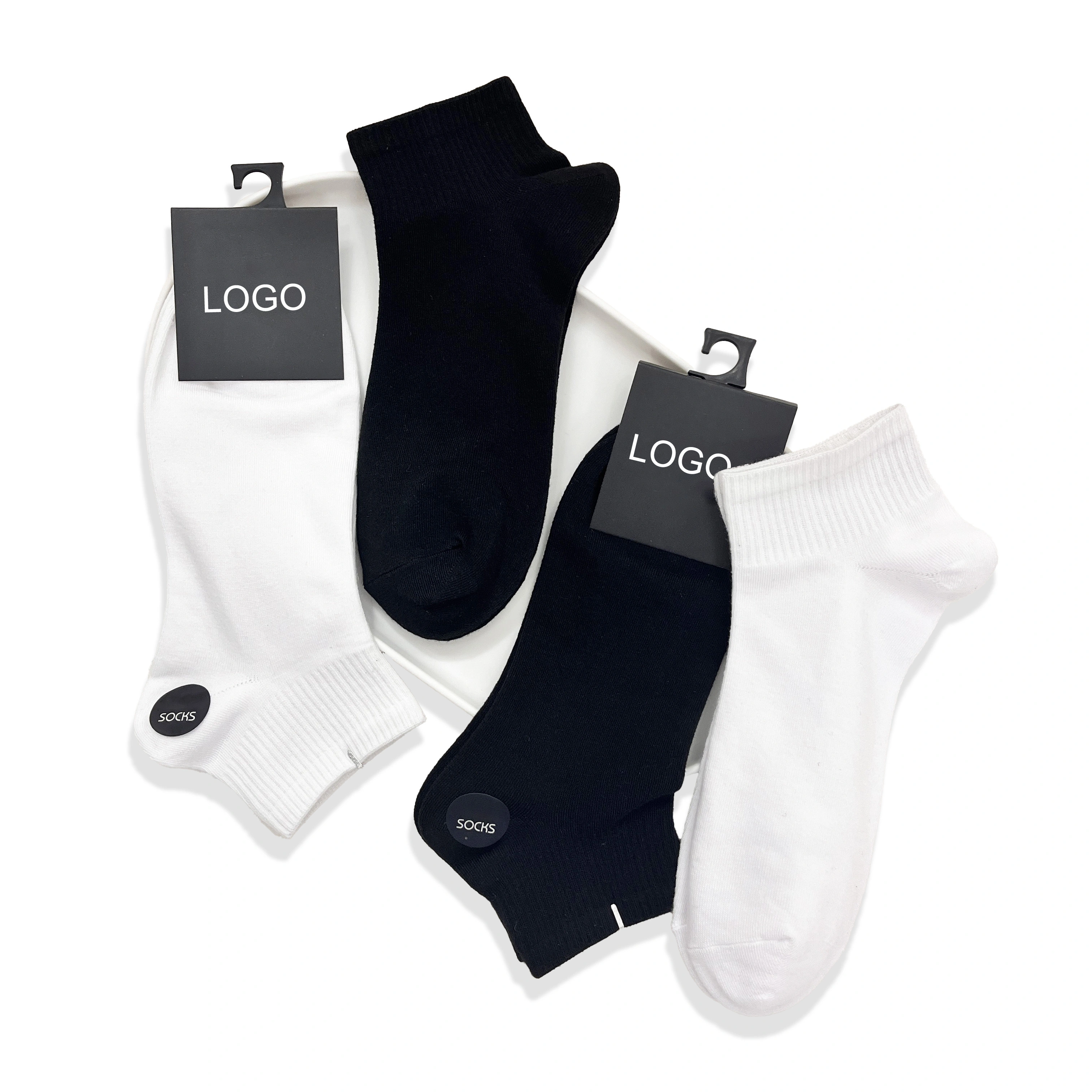 Unisex Classic Black and White Socks Low Cut Socks Breathable and Comfortable Socks HY-W-083 1