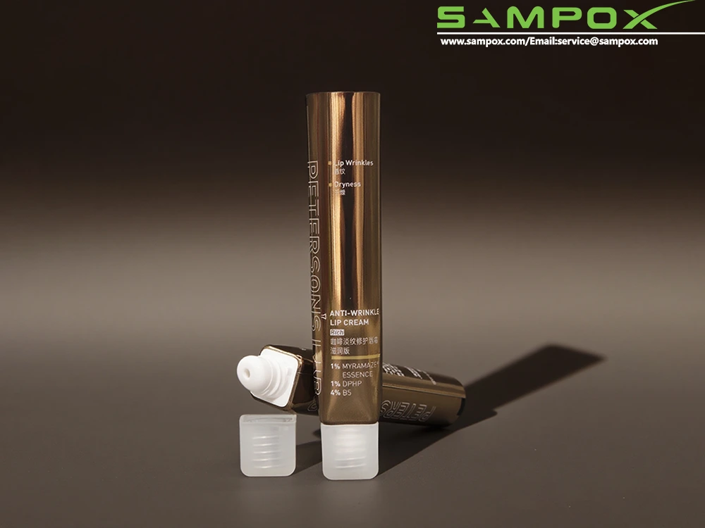 Brown Aluminum Plastic Lip Balm Tube With Square Cap D19mm 1