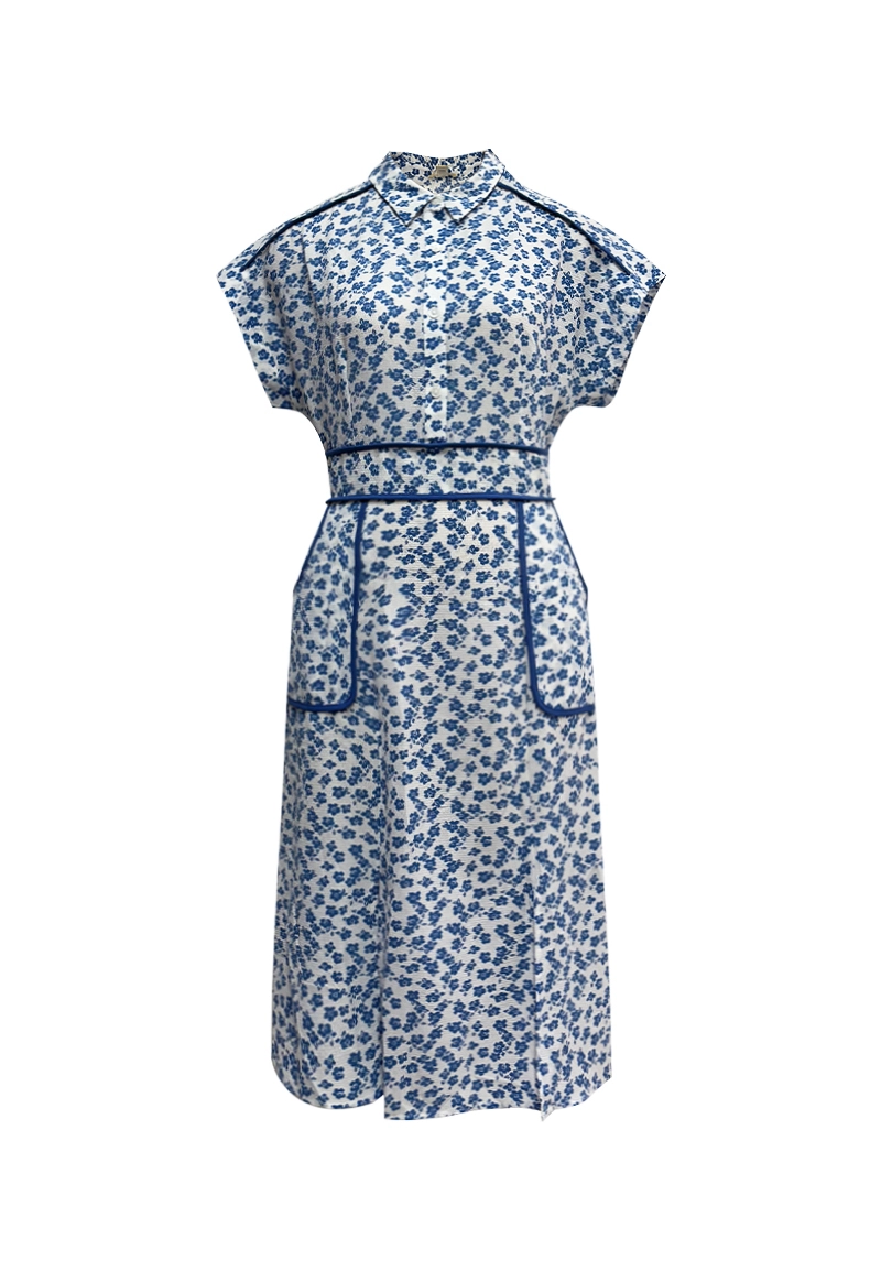 فستان قميص بطبعة زهور مع حواف متباينة 1