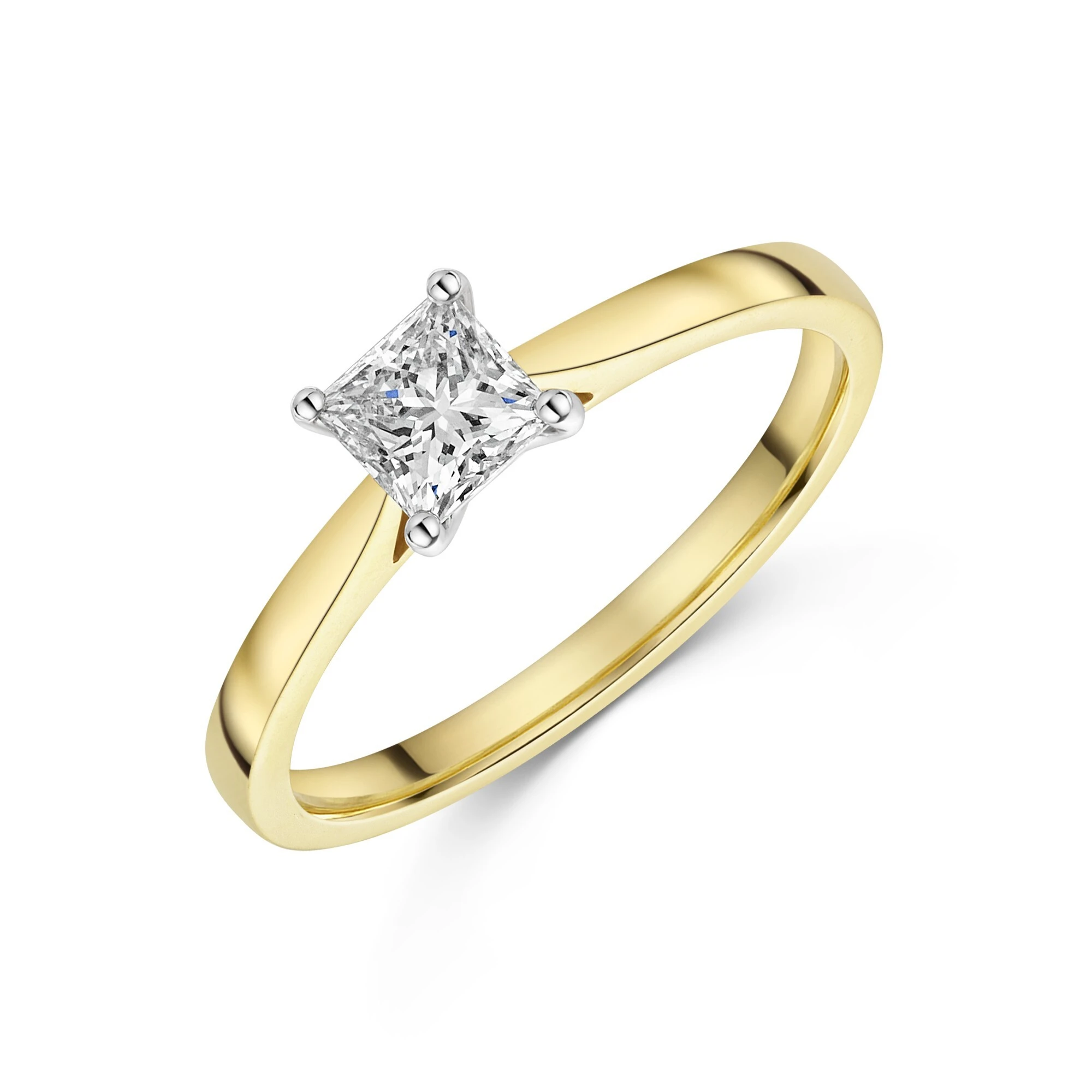 18ct Yellow Gold Lab Grown Brilliant Excellent Princess Cut Diamond Solitaire Ring 1