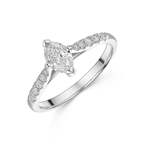 Platinum Lab Grown Marquise Cut Diamond Engagement Ring with Claw Set Shoulders 1