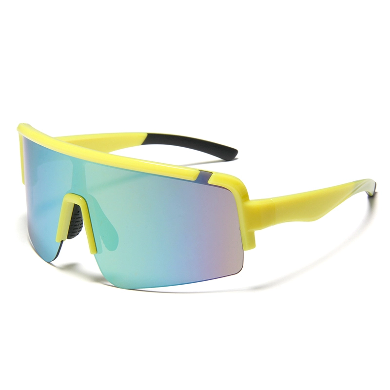 Gafas de sol YJ6478 con protección extragrande: montura amarilla brillante, lentes de espejo arcoíris, detalles en verde y naranja, protección UV400, ideales para deportes y ropa de calle. 1