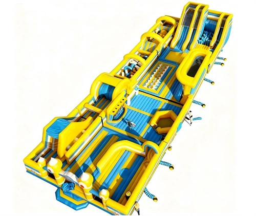 Blue yellow big bouncy castle inflatable theme park 1