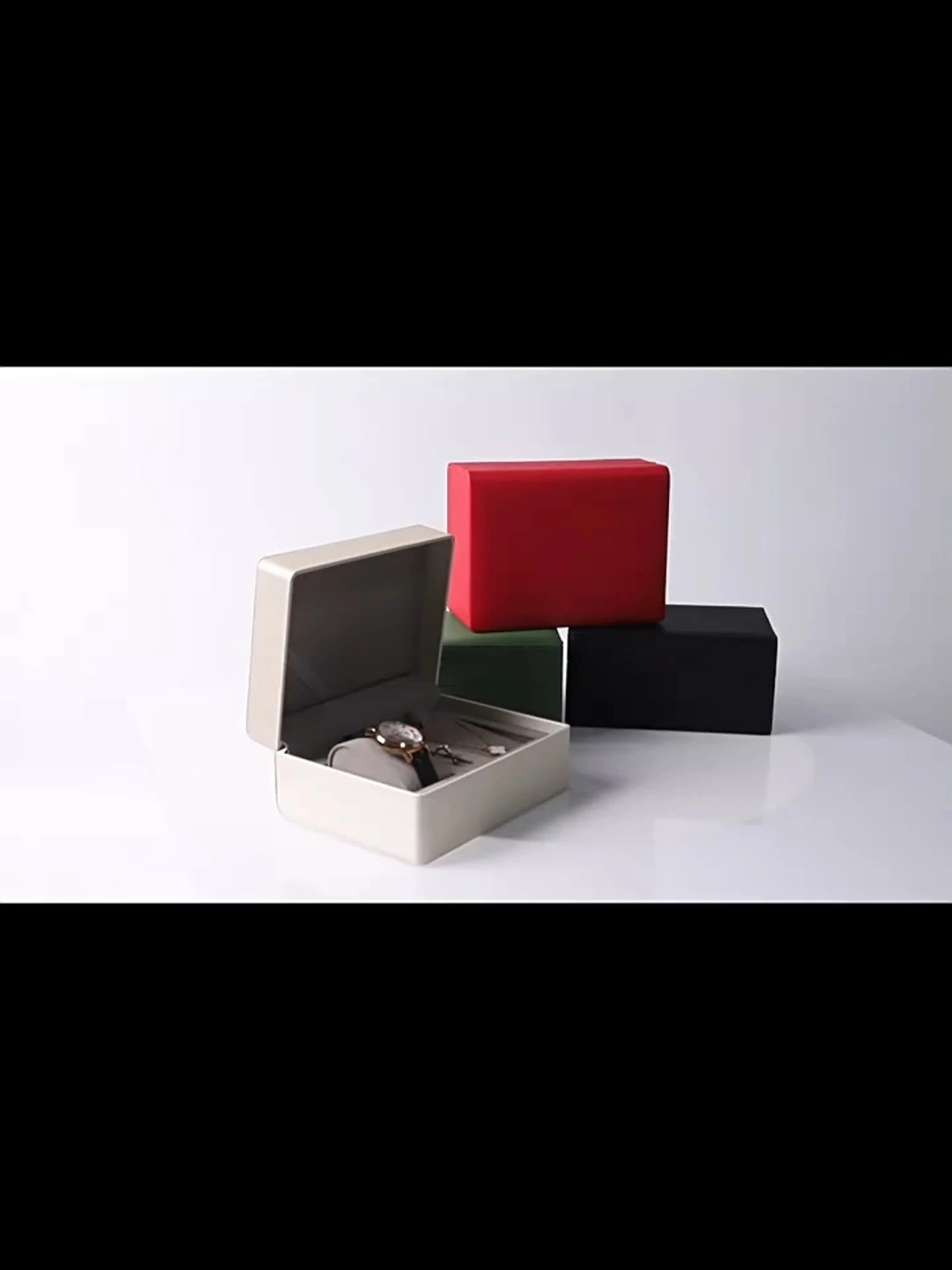 Couple's Rounded-Corner Brushed PU Leather Watch Jewelry Box Set with Ring, Pendant, Bracelet, and Watch Gift Box 1