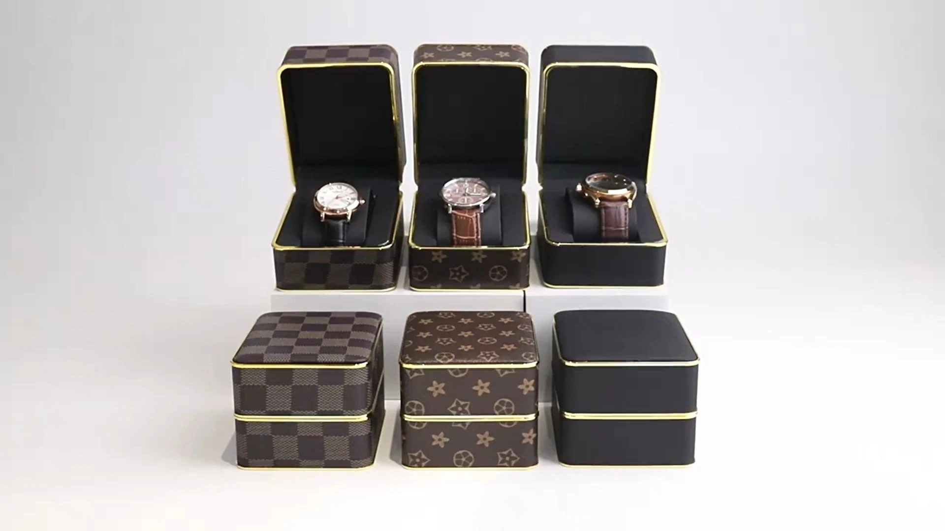 Premium PU Leather Flip-Top Watch Box with Rounded Corners and Gold Trim 1