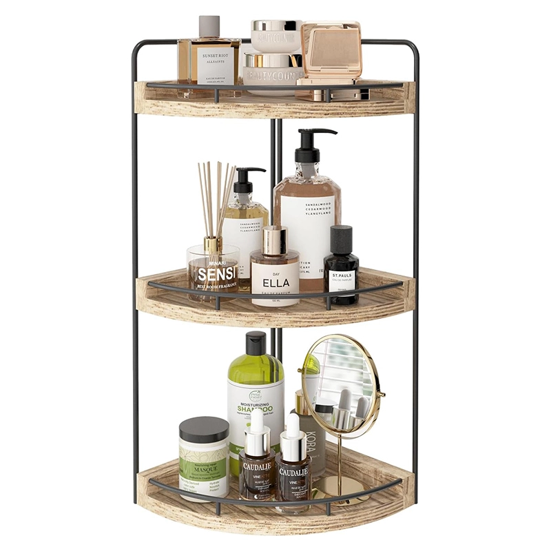 Bathroom Corner Counter Organizer, 3 Tier Rustic Organizer, Wood Countertop Storage Tray for Vanity SH-BA23059 1