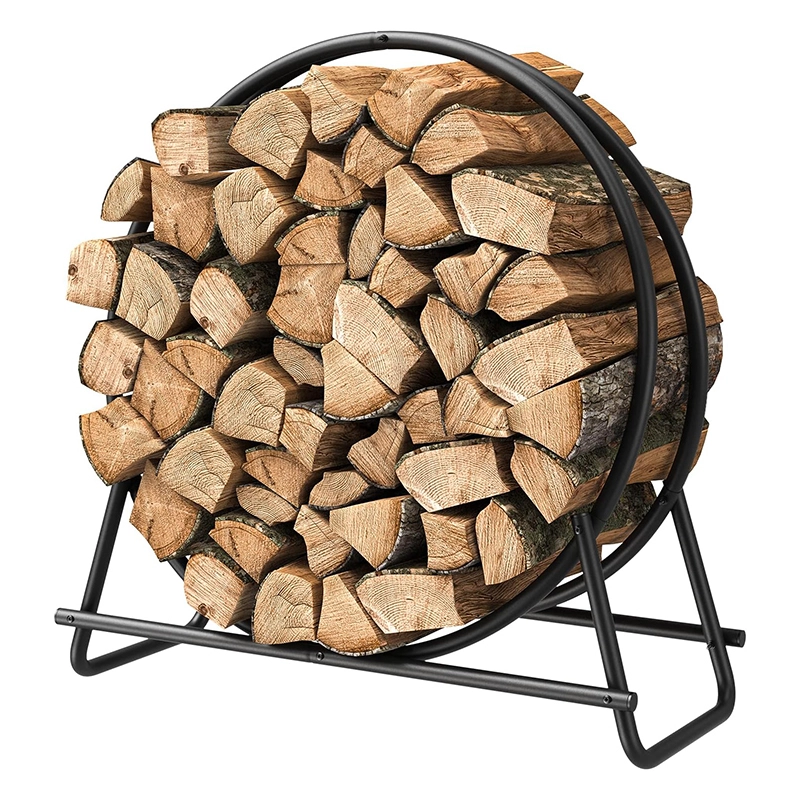 41 inch Firewood Rack, Firewood Log Hoop for Indoor Fireplace Wood Storage Ring, Round Tubular Steel for Patio Deck Metal Log Holder Outdoor Fireplace Pit Patio 1