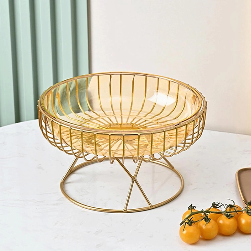 Fruit Plate,Cake Display Stand,Platter Stand,Fruit Wire Basket Iron Fruit Bowl Snack Plate Vegetable Storage Basket Table Dining Decoration-Gold SH-KI23086 1