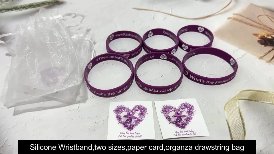 Silicone Wristband Customizable Rubber Wrist Band Bracelet with Individual Packaging Organza Drawstring Bag 1