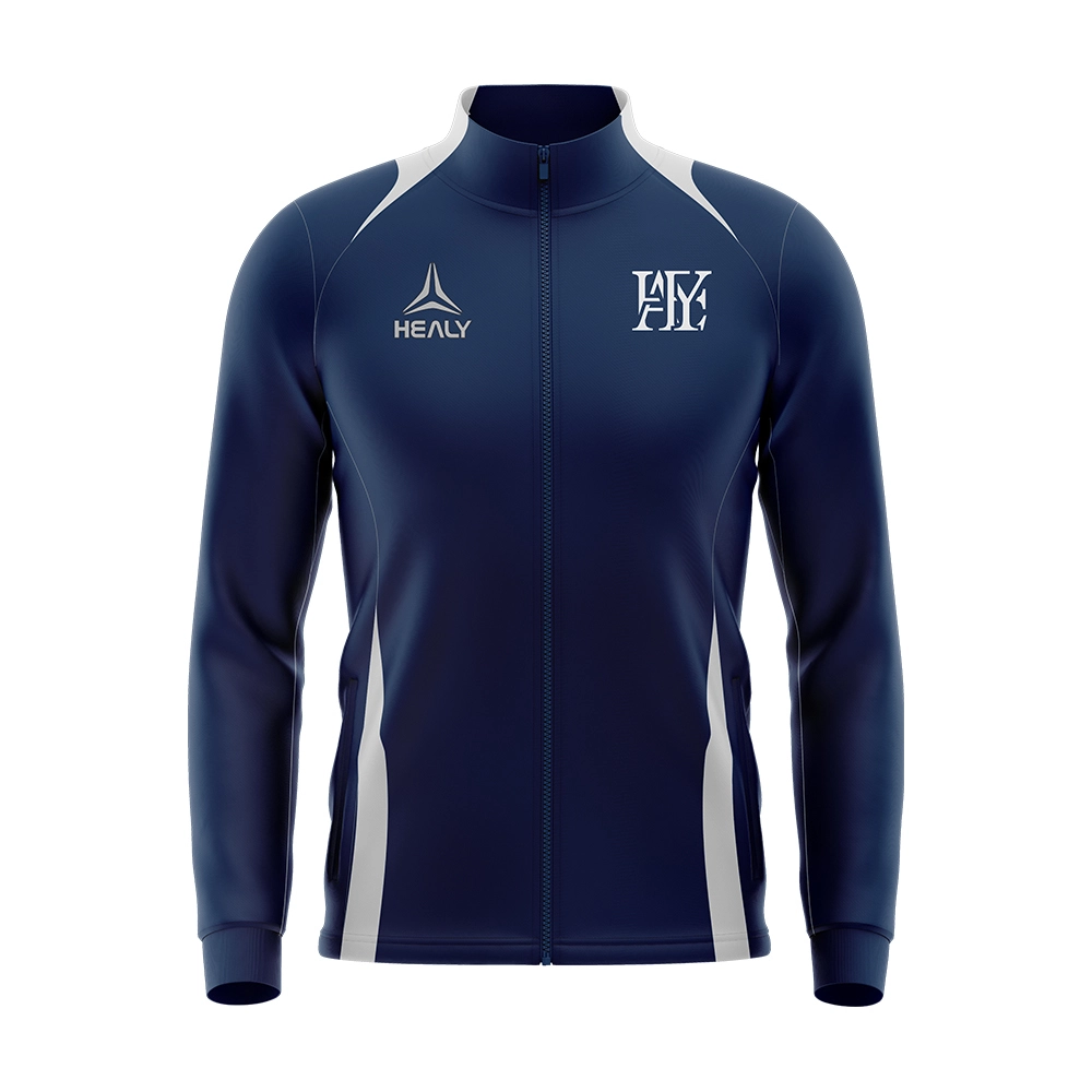 HEALY High Quality Deep Blue Football Jacket with Zipper Long Sleeved Stand Men Soccer Jacket Athletic jersey for Team Uniform 1
