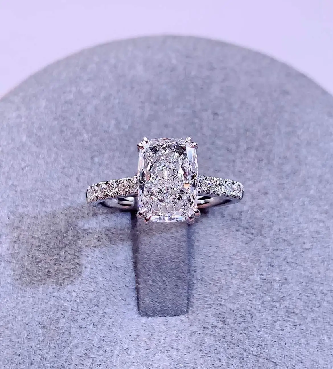18K White Gold Lab Grown Diamond Ring 2.19CT Radiant Cut Diamond Engagement Ring Full Eternity Pave Setting 1