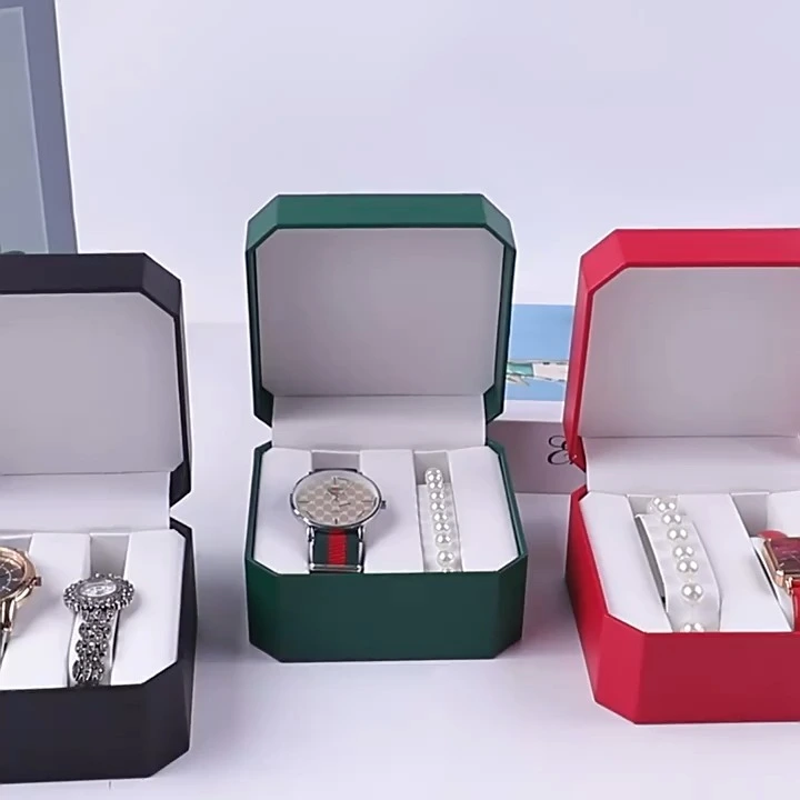 Premium Octagonal PU Leather Watch Box Dual-Compartment Watch & Bracelet Storage Gift Set 1
