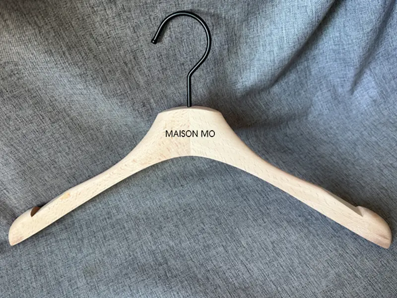 Custom beech wooden hanger with special shoulder slots 1