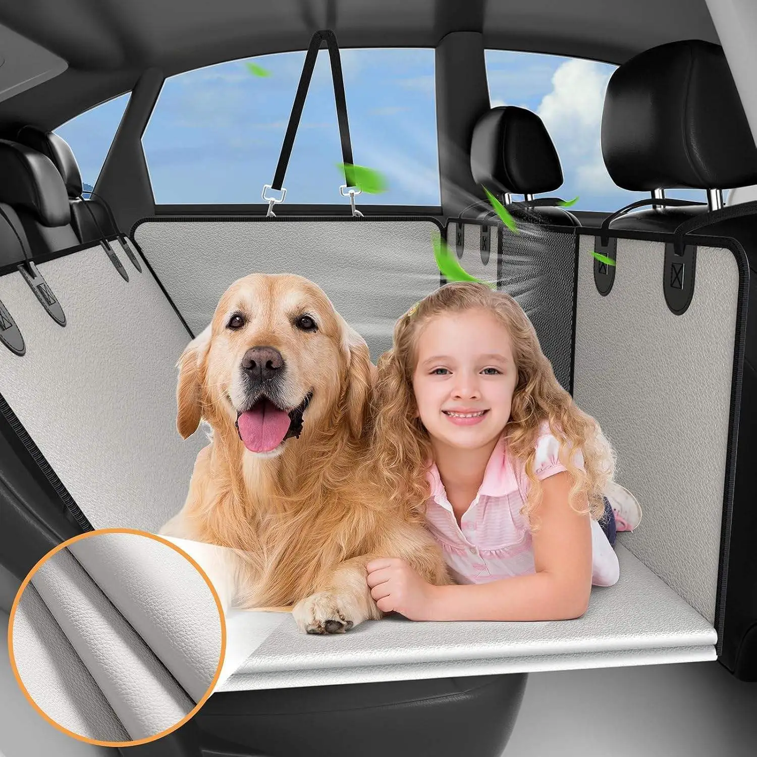 Upgraded Material Anti-Grip Heavy Duty Supports 400lbs Dogs Hard Bottom Back Seat Extender Leather Dog Car Seat Cover 1