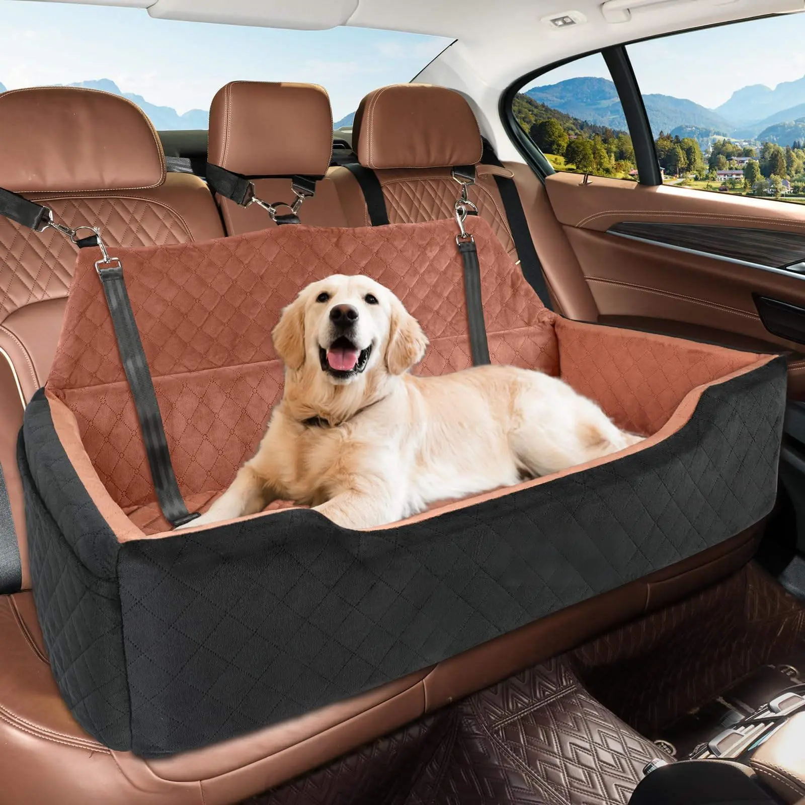 Certified Dog Car Seat Factory, Comfortable Travel Seat for Large/Medium Dogs, Fully Detachable & Washable with Thick Cushion 1