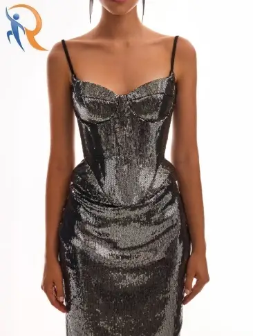 كورسيه رمادي لامع بأشرطة رفيعة مزينة بالترتر، من ميدنايت ووك 1