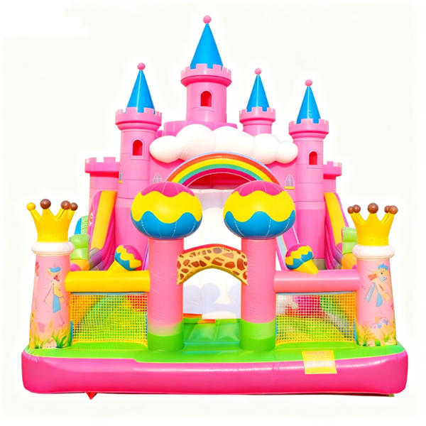 Rosa aufblasbare Hüpfburg Kinderburg Fun City 3