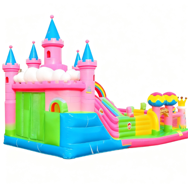 Rosa aufblasbare Hüpfburg Kinderburg Fun City 6