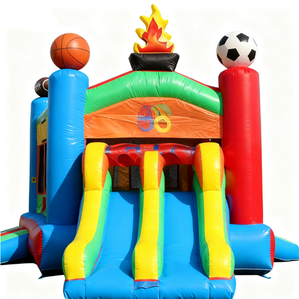 Juegos inflables con tobogán doble y casa inflable 2