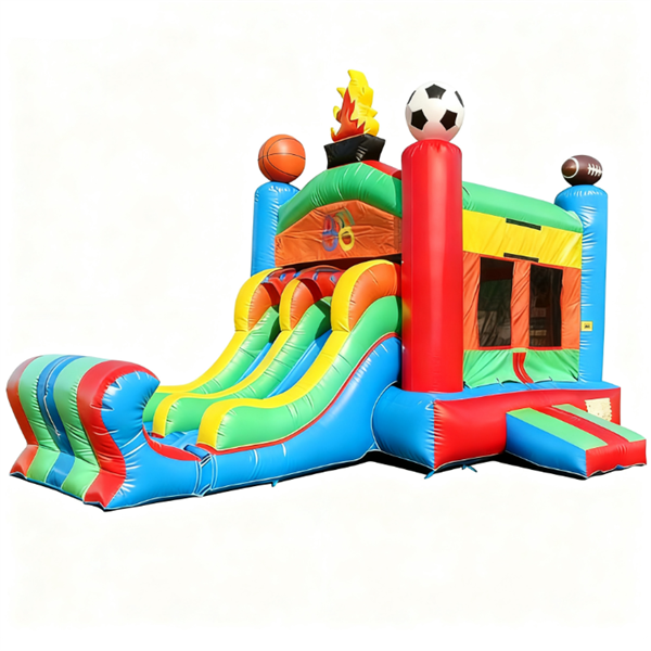 Juegos inflables con tobogán doble y casa inflable 3