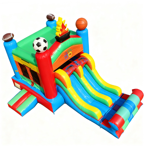 Juegos inflables con tobogán doble y casa inflable 4