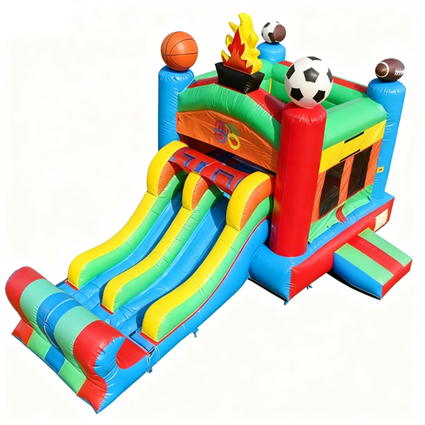 Juegos inflables con tobogán doble y casa inflable 1