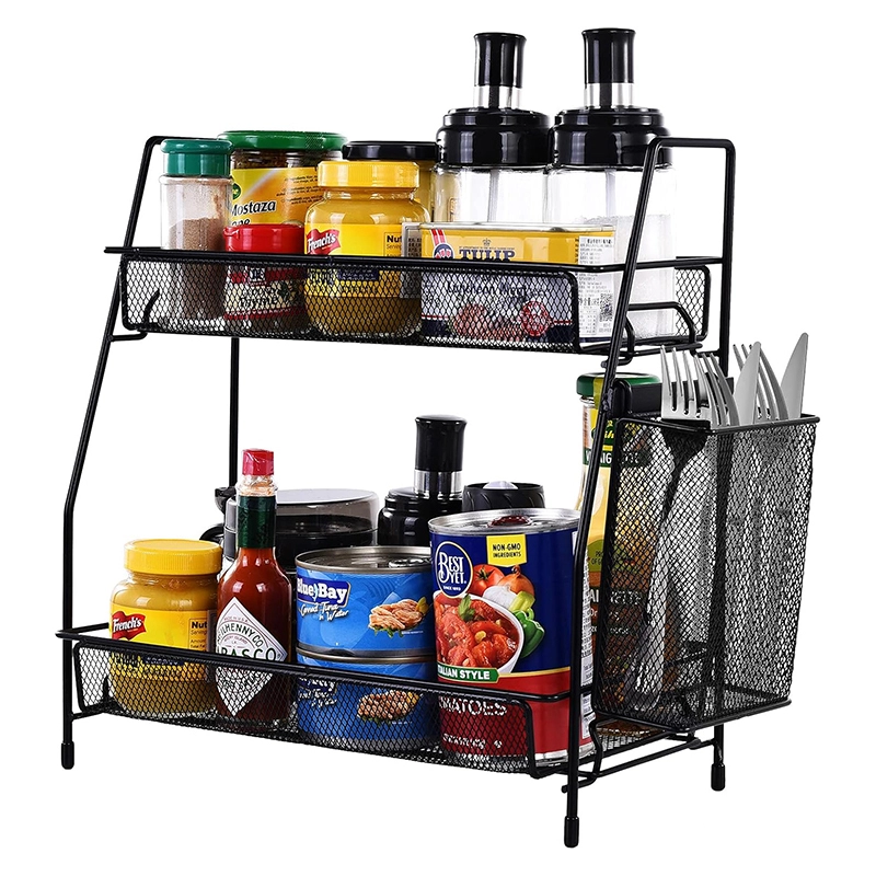 Countertop Organizer for Bathroom Counter, The Organizer for Bedroom, Spice Rack Organizer for Kitchen Counter Shelf with Small Basket(Black) 1