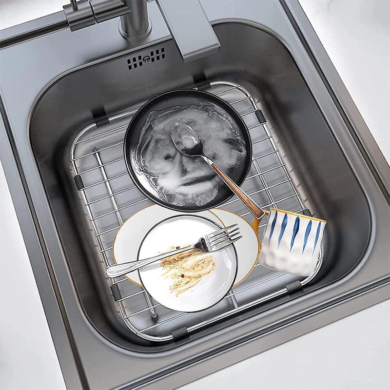 Sink Protectors for Kitchen Sink, Universal Double Bowl Sink Bottom Grid 13.2x11.6x1.25, 304 Premium Stainless Steel Kitchen Sink Protector Grid Sink Grate Rack Rear Drain 2 Packs 1