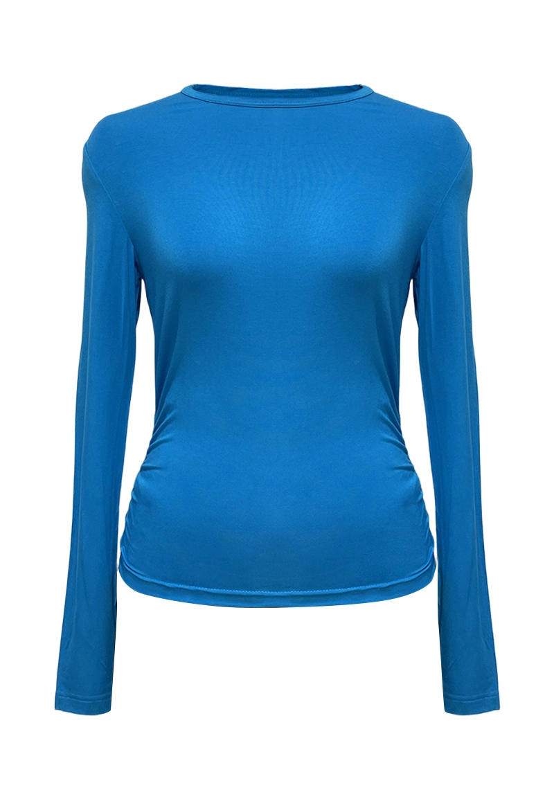 Bright Blue Long-Sleeve Fitted Top Vepeen Apparel 1
