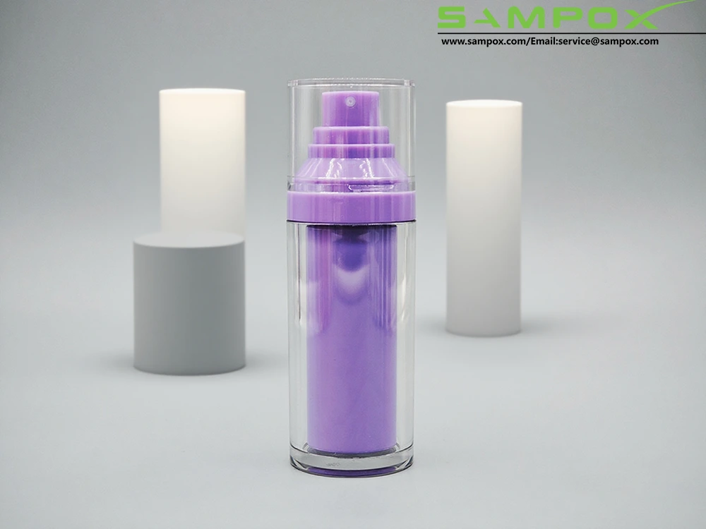 ขวดสเปรย์ PET สองชั้นสีม่วงและใสพร้อมหัวปั๊มสีม่วง ขนาด D40 มม. 1